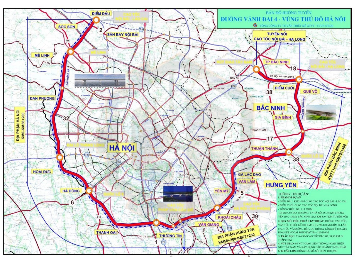 Hướng tuyến đường Vành đai 4 qua 3 địa phương, dài dài 112 km, tổng mức đầu tư hơn 85.000 tỷ đồng